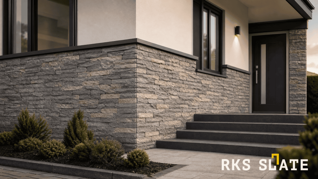 Ошибки при отделке цоколя натуральным камнем - RKS SLATE Sagar Multi Sandstone Strips