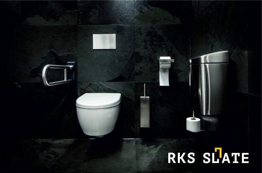 Плитка из натурального черного сланца RKS SLATE Brazil Black Natural в интерьере ванной