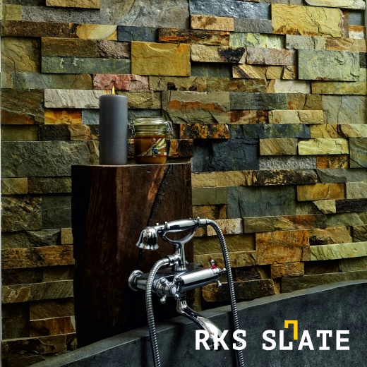 3D панели RKS SLATE Сланец Multicolor Classic в интерьере ванной