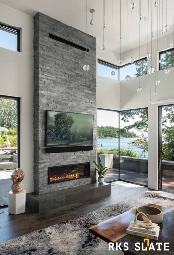 3D панели RKS SLATE Кварцит Silver Grey Natural - идеальное решение для оформления вашего камина из натурального камня