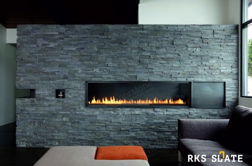 3D мозаика из камня RKS SLATE Сланец Black Slate Classic в оформлении камина