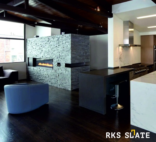 3D мозаика из камня RKS SLATE Сланец Black Slate Classic в оформление камина