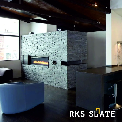 3D мозаика из камня RKS SLATE Сланец Black Slate Classic в оформление камина