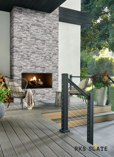 3D мозаика из камня RKS SLATE Мрамор Woody Grey Classic. Оформление камина натуральным камнем
