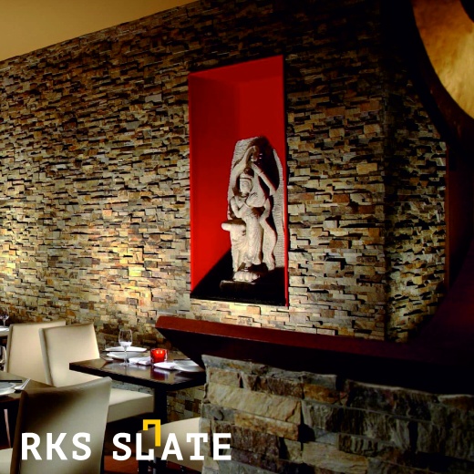 3D панели RKS SLATE Сланец Multicolor Classic в интерьере кафе