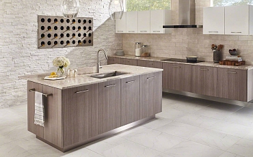 3D панели из натурального камня RKS SLATE Кварцит White Quartz Classic в интерьере кухни