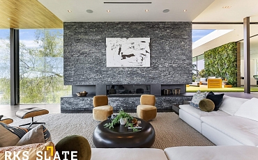 Отделка камина камнем 3D панелями RKS SLATE Мрамор Woody Grey Classic