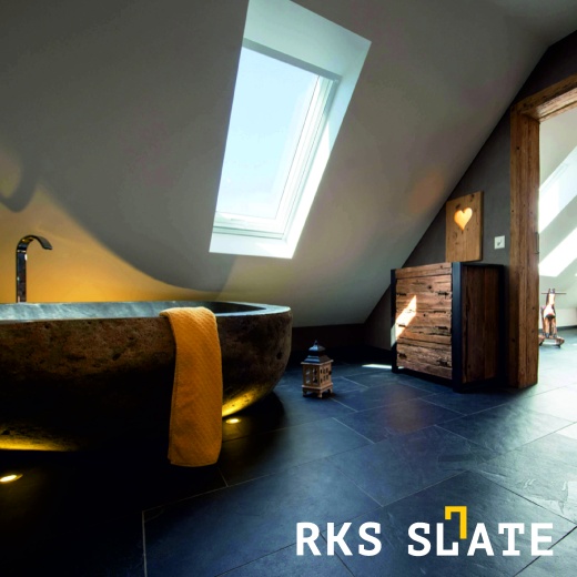 Плитка из натурального камня Сланец в интерьере ванной комнаты