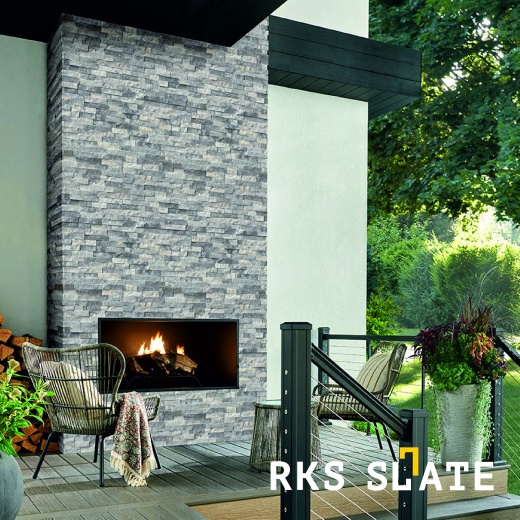 3D мозаика из камня RKS SLATE Мрамор Woody Grey Classic. Оформление камина натуральным камнем