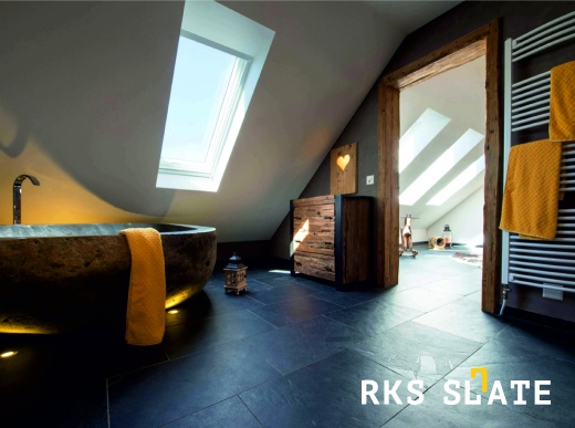 Плитка из натурального камня Сланец RKS SLATE Brazil Black Natural в ванной комнаты