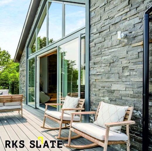 3D панели из натурального камня RKS SLATE Кварцит Shimla White Natural на фасаде дома